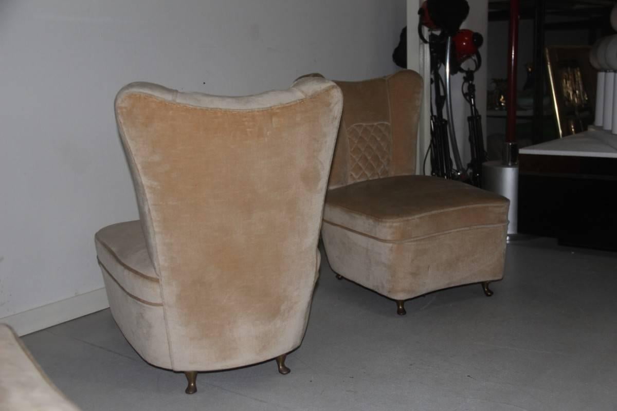 Pair of Small Armchairs in Velvet and Brass Attributed Guglielmo Ulrich In Good Condition In Palermo, Sicily