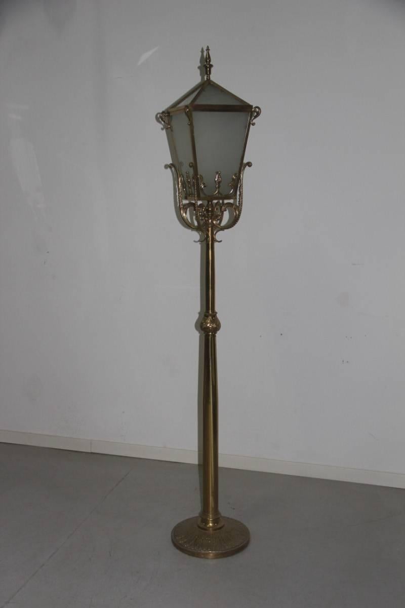 Mid-Century Modern Big Floor Lamp Lantern Mid-Century Italian Design Brass Sculpture