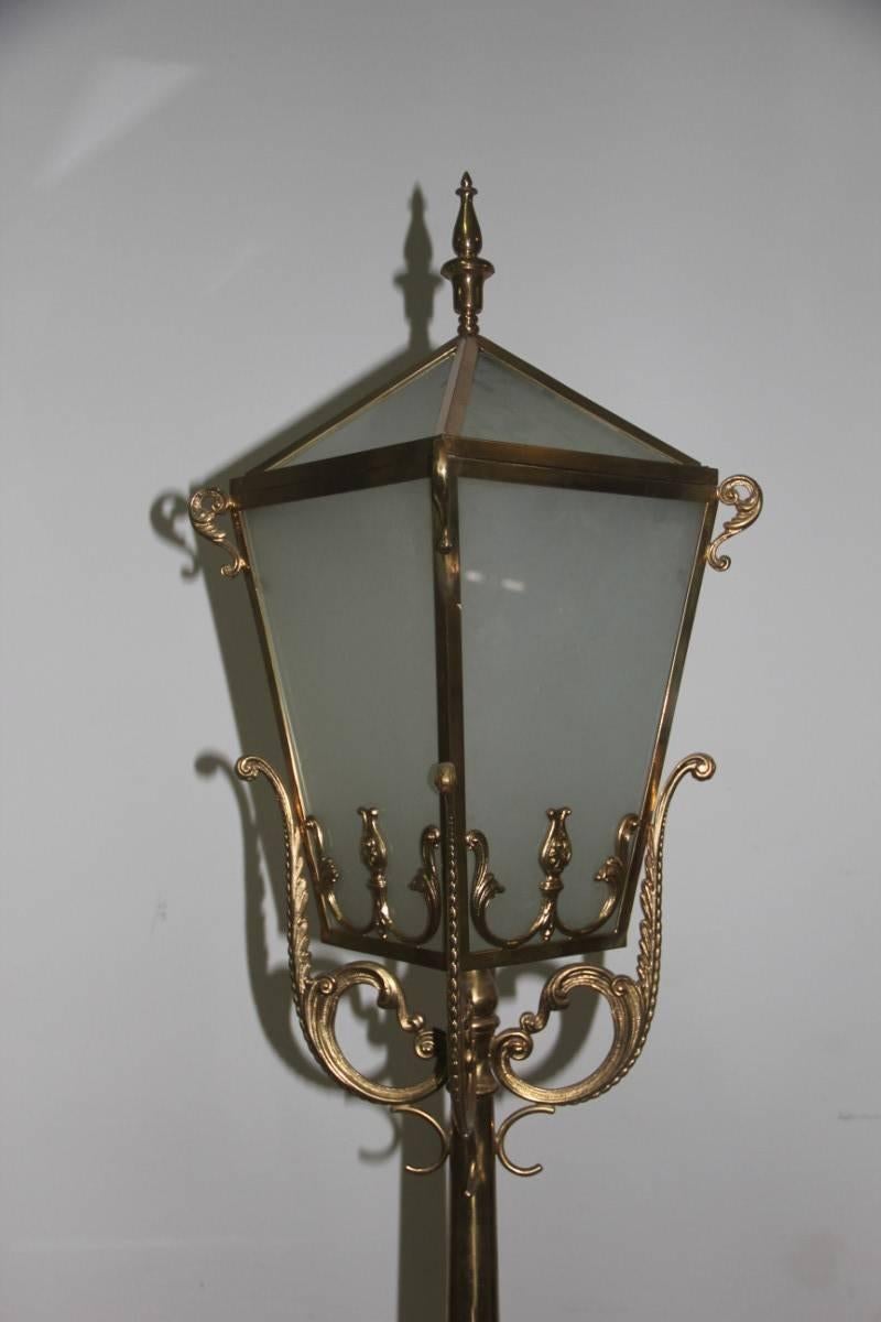 Mid-20th Century Big Floor Lamp Lantern Mid-Century Italian Design Brass Sculpture