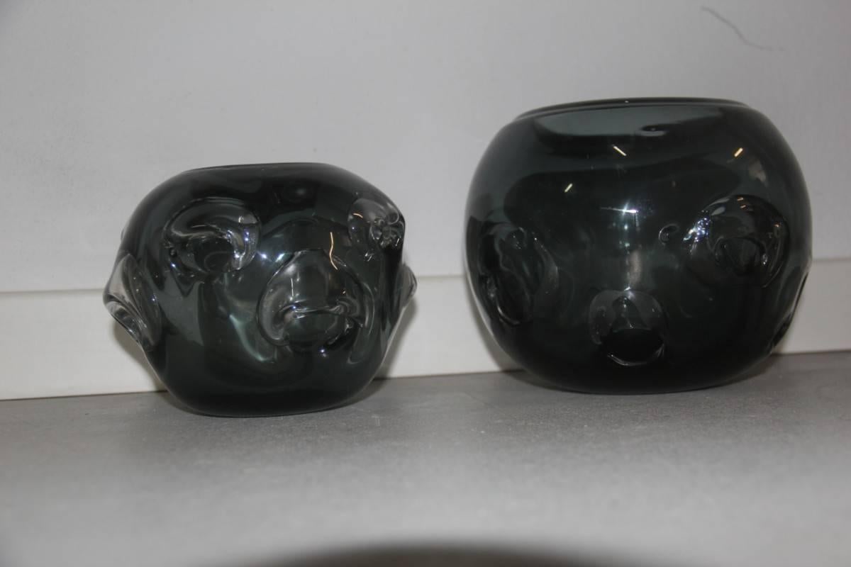 Mid-20th Century Pair Vases Murano Glass 1960 Ashlar Massive Seguso Attributed For Sale