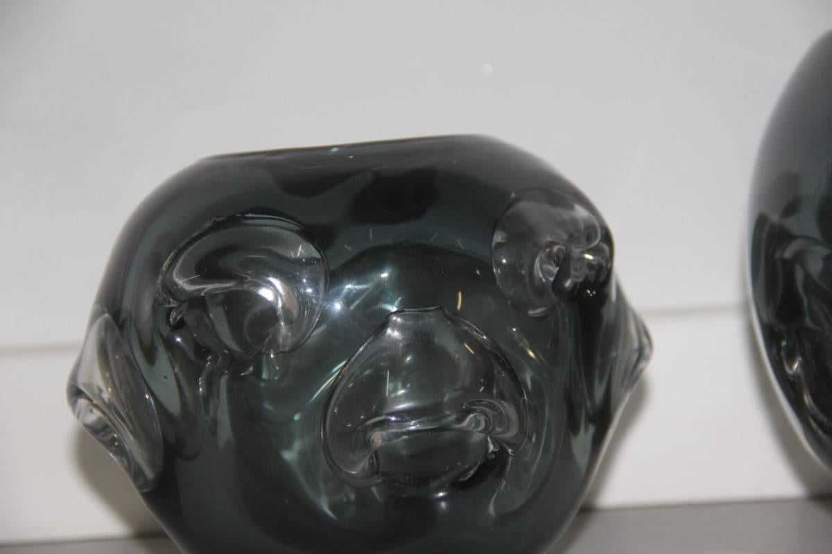 Pair Vases Murano Glass 1960 Ashlar Massive Seguso Attributed For Sale 1