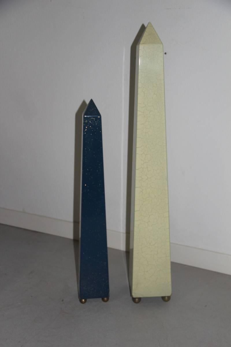 Italian Obelisks Fornasetti Wooden Materials Imitation Lapis For Sale
