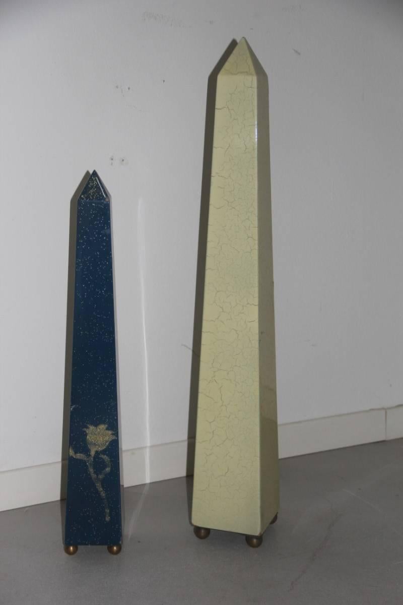 Obelisks Fornasetti Wooden Materials Imitation Lapis In Good Condition For Sale In Palermo, Sicily