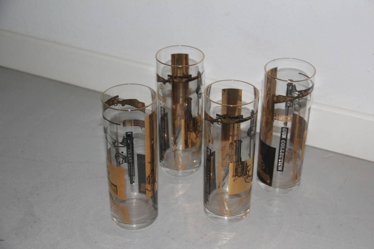 Mid-Century Modern Set of Whisky Glasses, 1950 Guns Attributed to Fornasetti