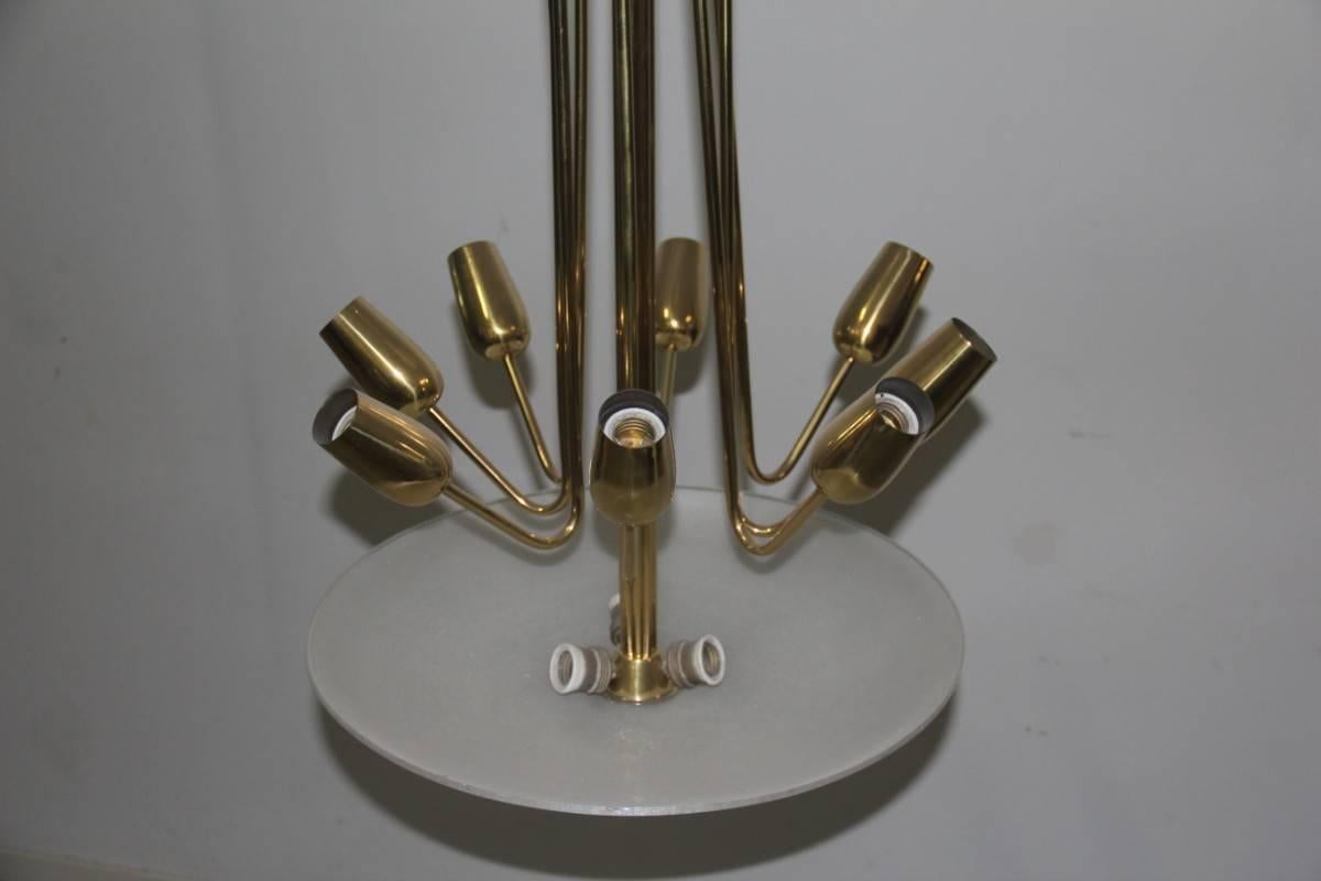 Mid-Century Modern Mid-Century Italian Chandelier Brass and Glass Pulegoso, 1950s For Sale