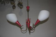 Chandelier 1950 Colored Metals and Brass Cups in Opal Glass