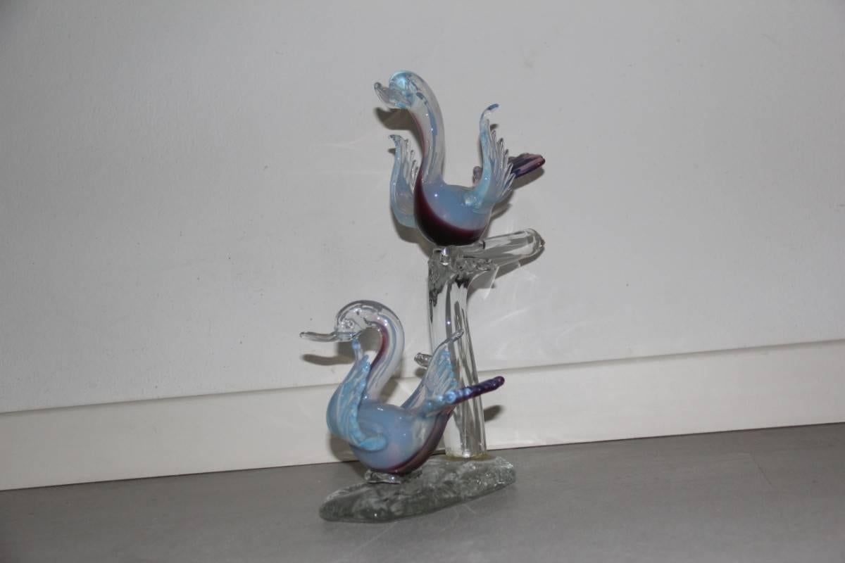 Italian Iridescent Glass Sculpture Swans, 1950s Attributed Seguso Design For Sale