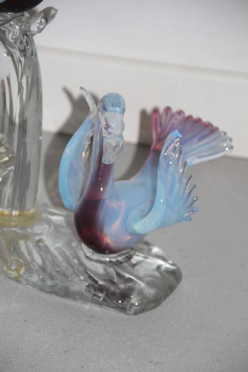 Iridescent Glass Sculpture Swans, 1950s Attributed Seguso Design In Good Condition For Sale In Palermo, Sicily