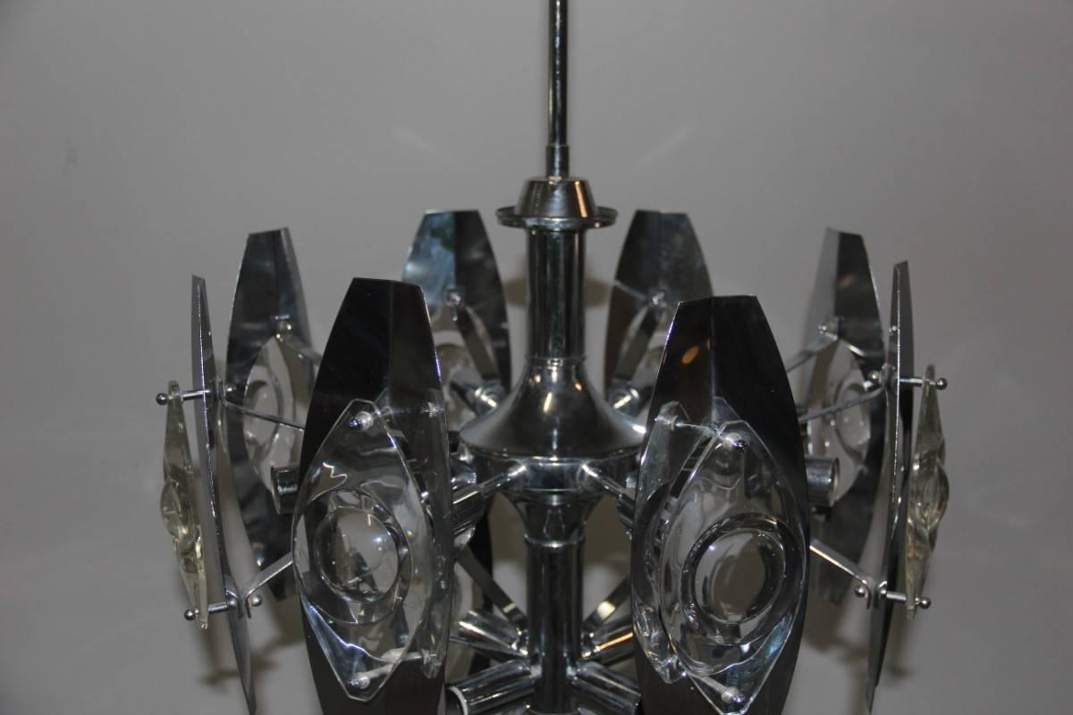 Esperia Sculpture Chandelier Steel and Glass, 1970s For Sale 1