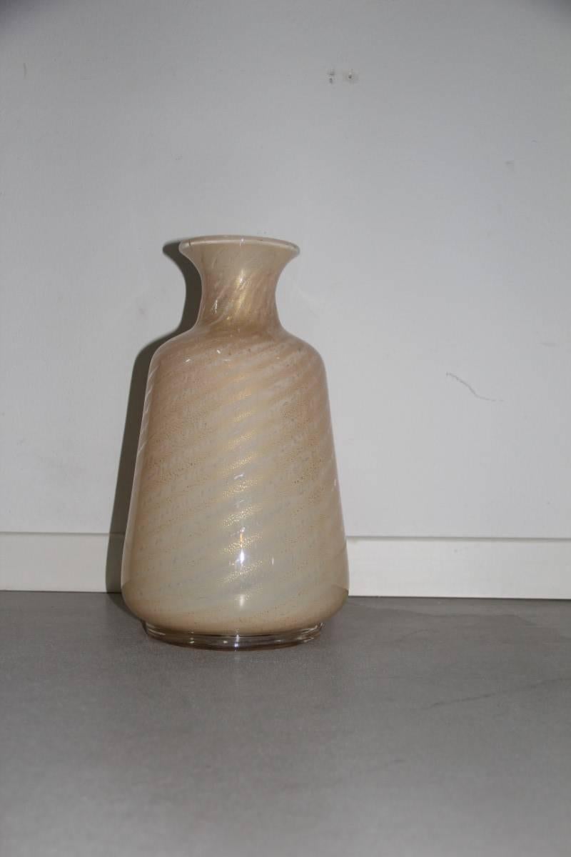 Italian Big Vase Murano Glass with Gold Dust, 1970s Tommaso Barbi  For Sale
