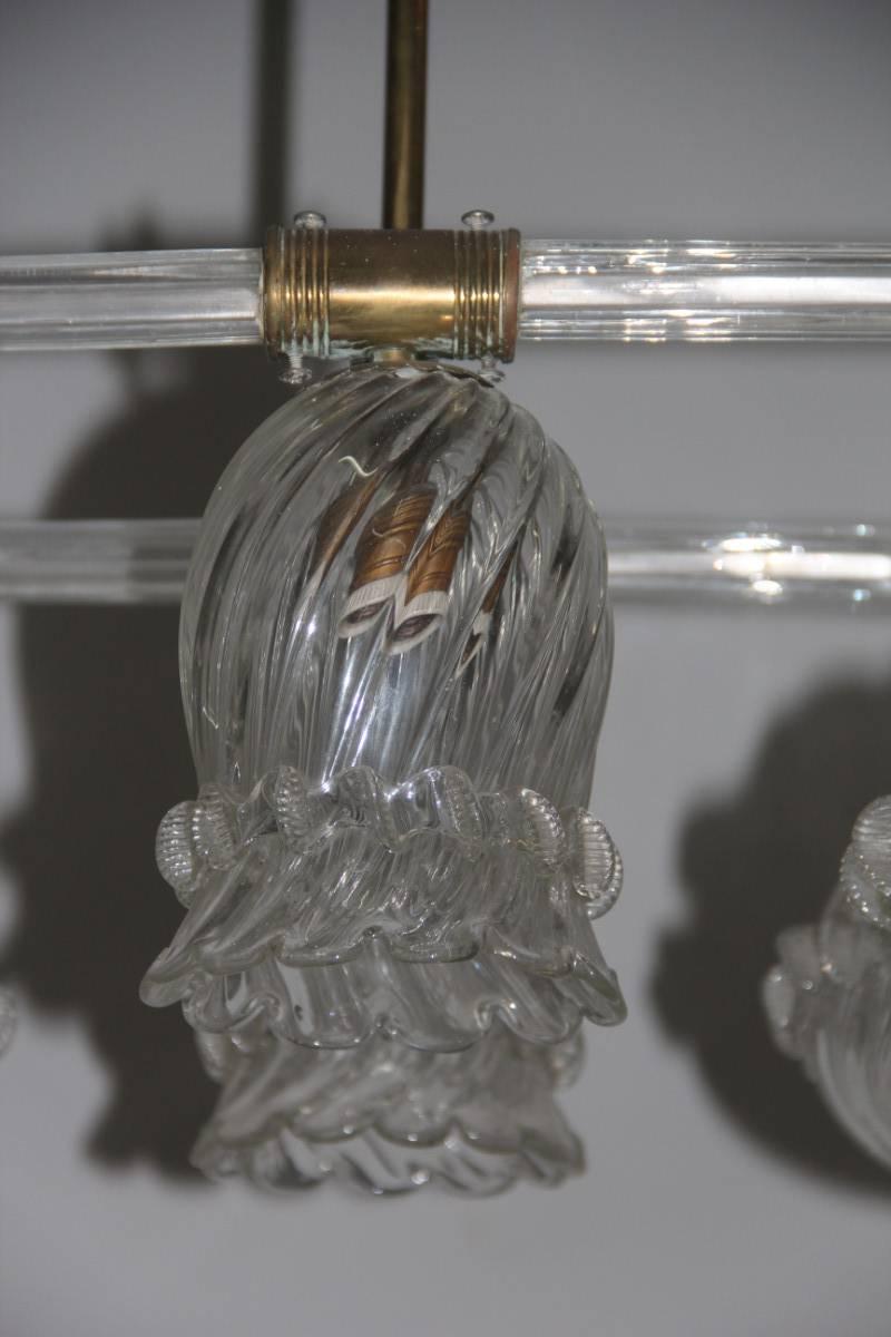 Mid-20th Century Chandelier Barovier Murano Glass 1940 Brass Mid-Century Italian design  For Sale