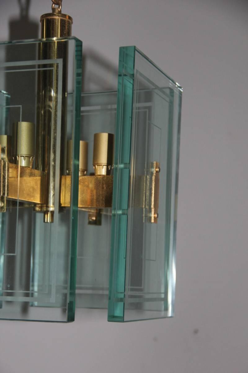 Lustre Grandes Feuilles de Verre Travaillées Lanterne des années 50 en vente 1