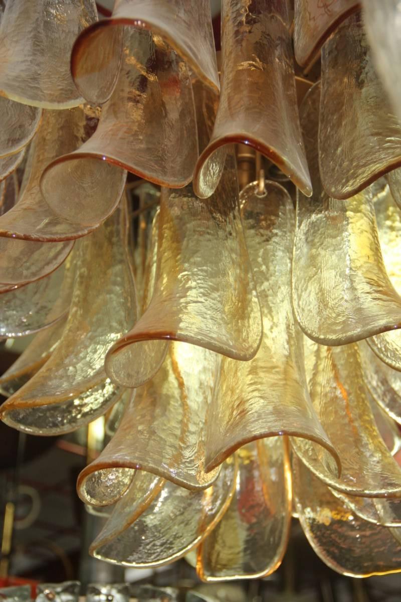 Mazzega Murano chandelier 1970 leaves yellow and transparent.