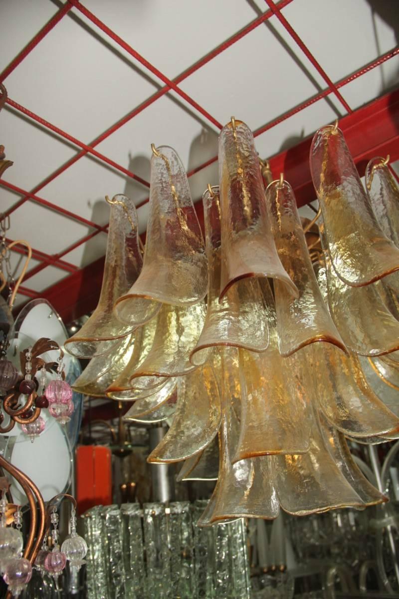 Mid-Century Modern Mazzega Murano Chandelier 1970 Leaves Yellow and Transparent