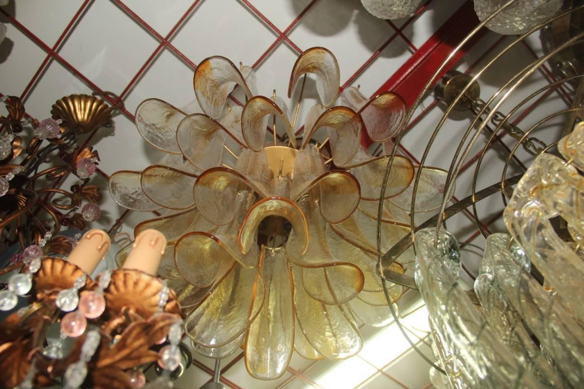 Italian Mazzega Murano Chandelier 1970 Leaves Yellow and Transparent