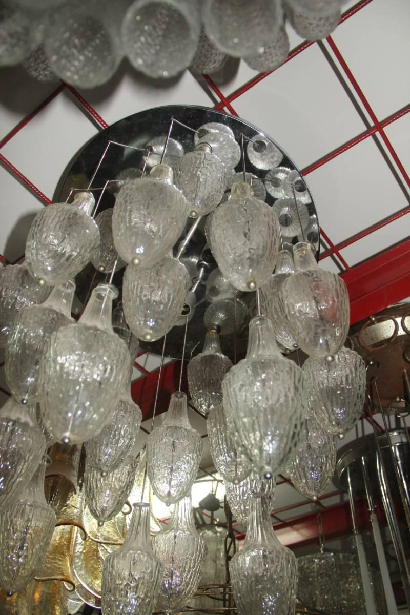 Murano Glass Chandelier Pendants Attributed Venini Design In Excellent Condition For Sale In Palermo, Sicily