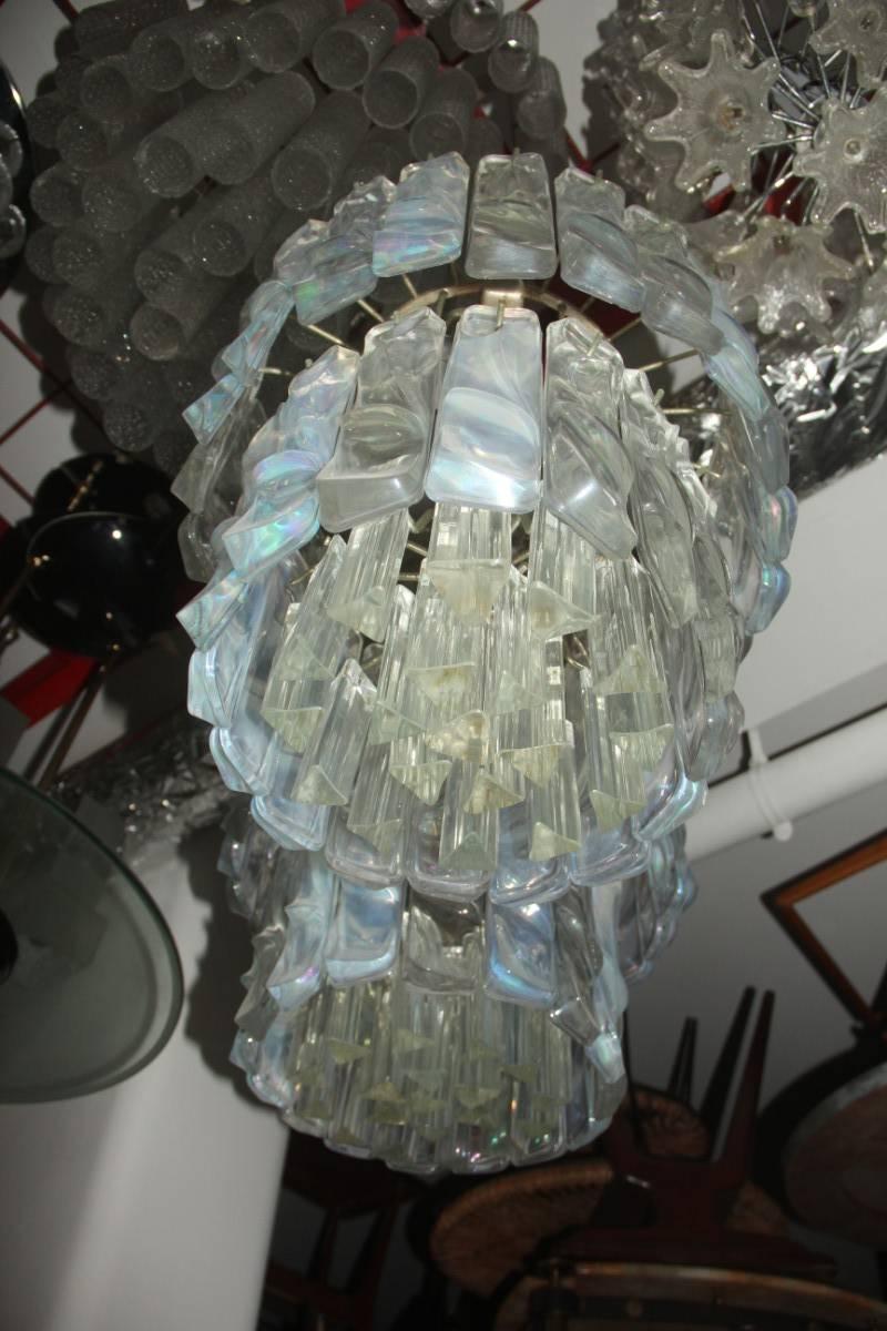 Mid-Century Modern Chandelier, Glass Iridescent Attributed Venini Murano Midcentury design  For Sale