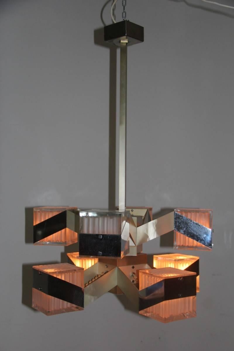 Late 20th Century Cubic Modernist Minimal Chandelier 1970s Design For Sale
