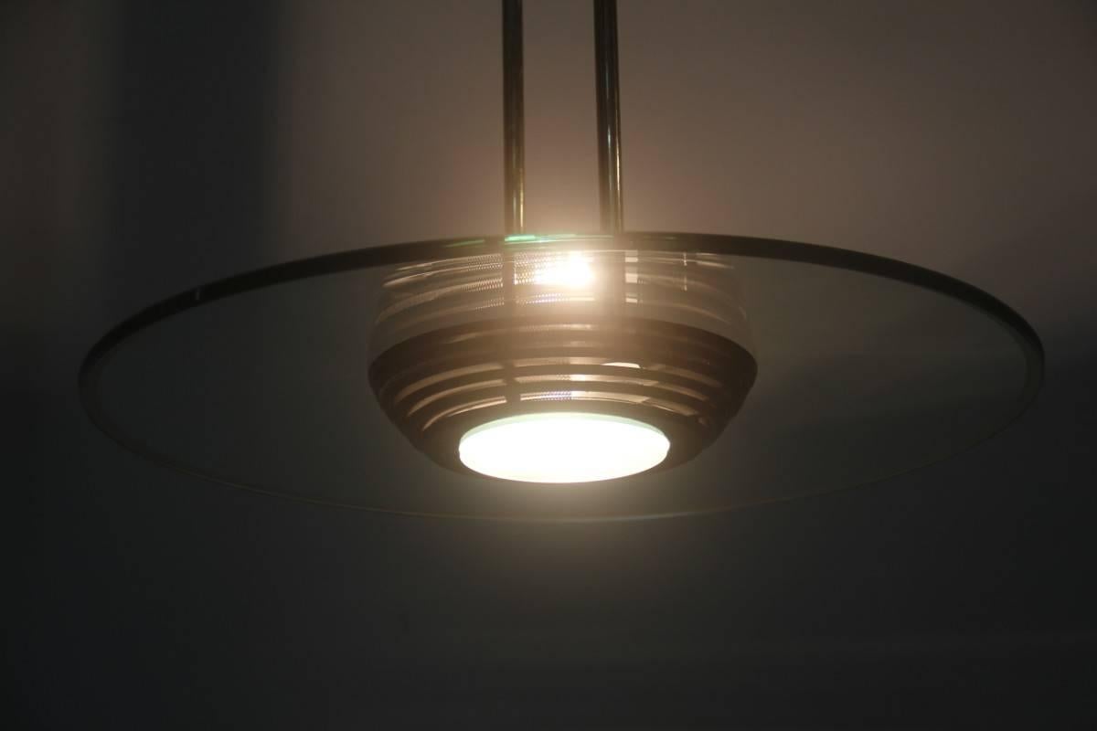 Lampadario a disco in vetro design italiano anni '80 illuminazione minimale, design martini.