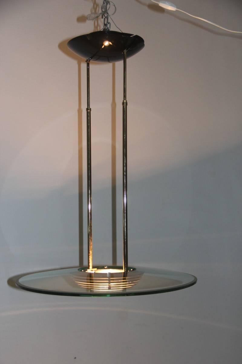 Late 20th Century Glass Disc Chandelier Italian Design 1980s Minimal Lighting Martini Design For Sale