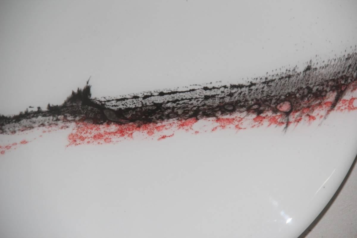 Fine XX secolo Coppia di funghi da parete in vetro di Murano con strisce nere e rosse, anni '70 in vendita