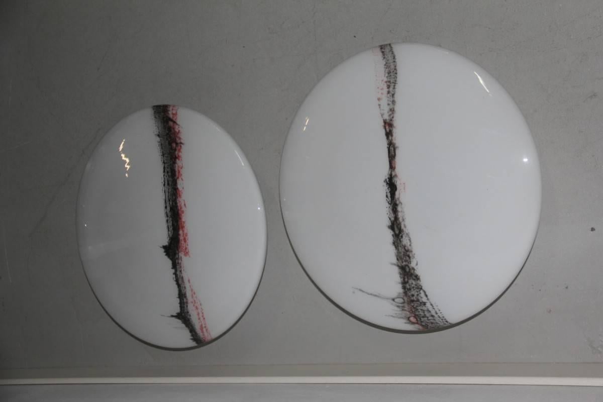 Pair of Wall Mushroom Murano Glass with Black and Red Stripes, 1970s For Sale 2