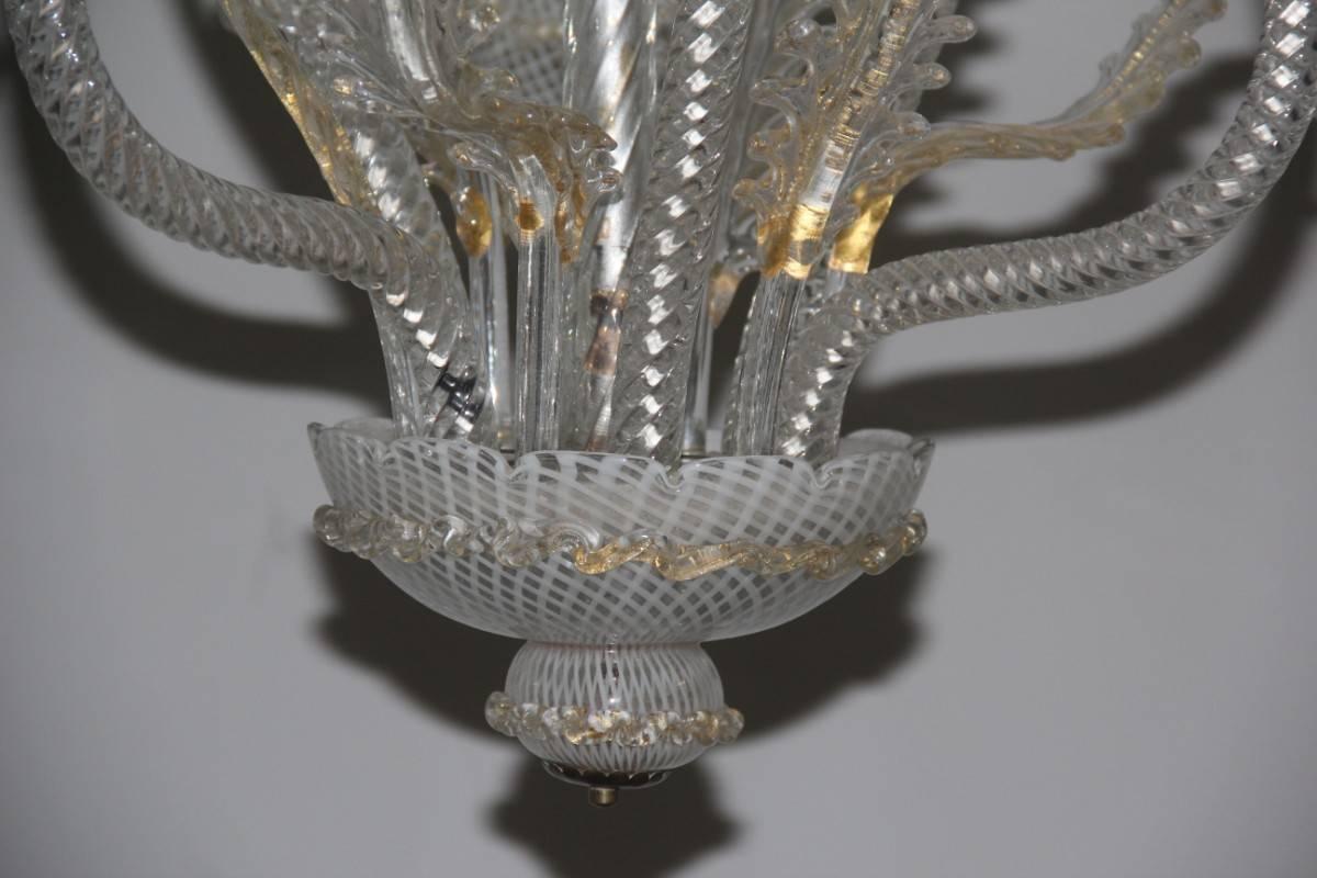 Chandelier Murano Art Glass Reticello 1940 very elegant, powder inside gold.