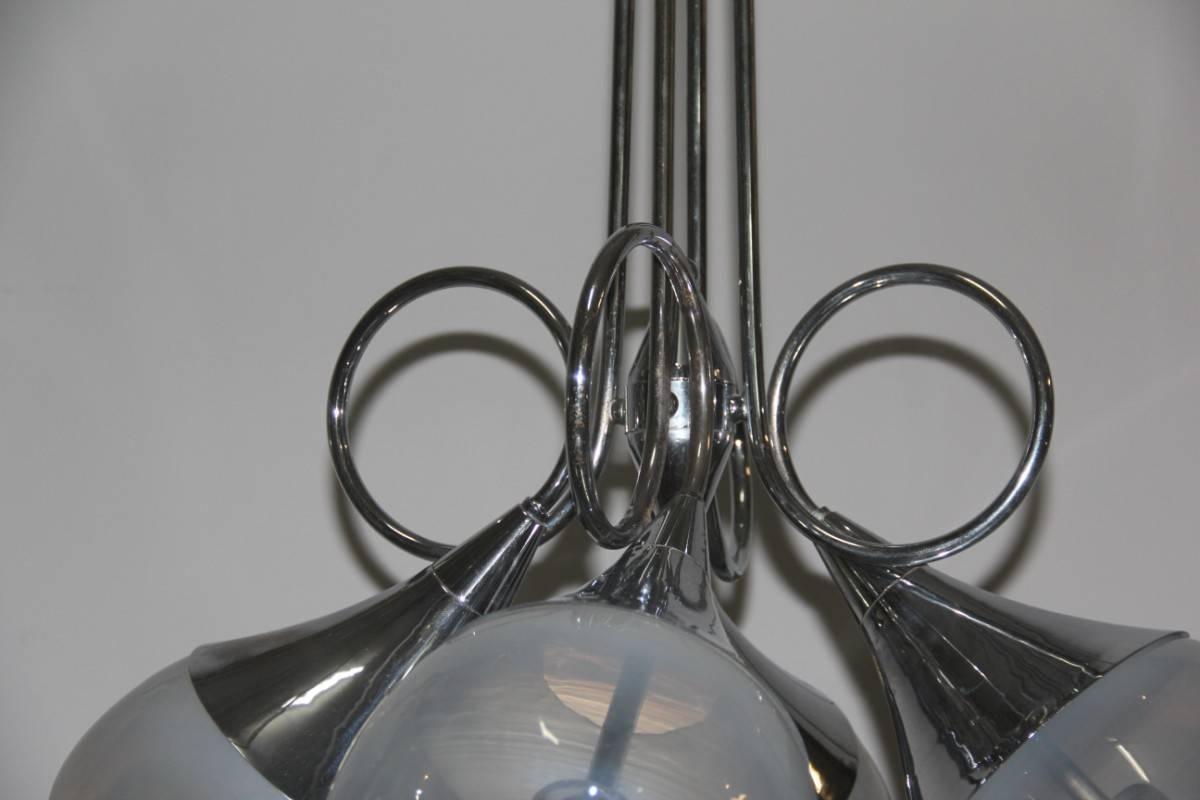Esperia Chandelier Shaped Steel Spheres with Murano Glass, 1970s For Sale 1