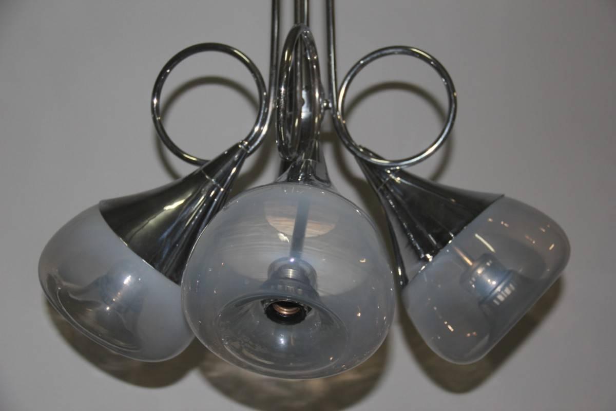Esperia Chandelier Shaped Steel Spheres with Murano Glass, 1970s For Sale 2