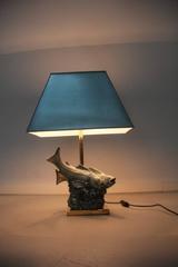 Table Lamp 1960 Cacciapuoti Sculpture of Fish Brass