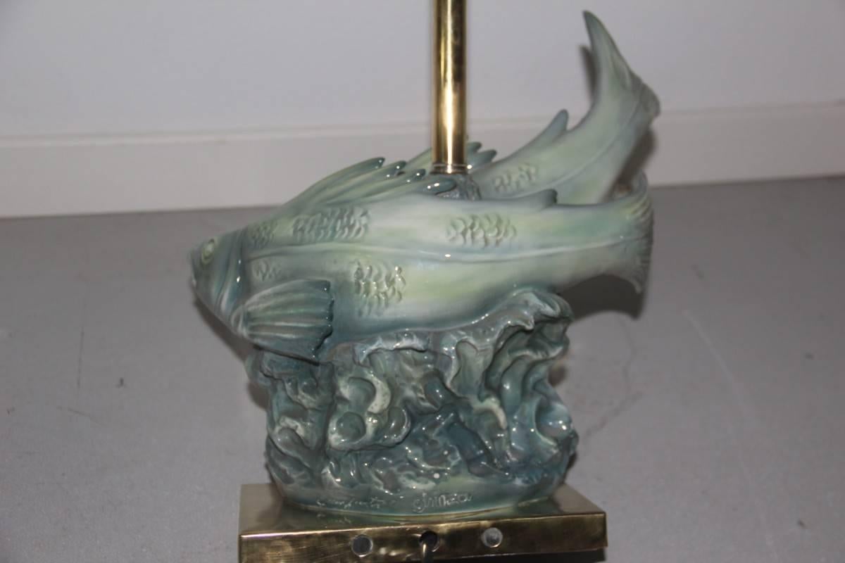 Mid-Century Modern Lampe de table 1960 Sculpture de poisson en laiton Cacciapuoti en vente