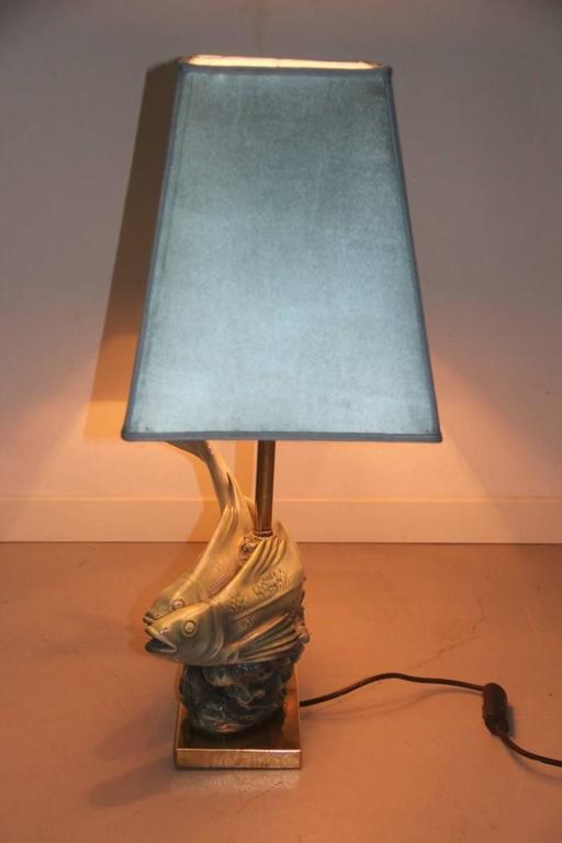 Table Lamp 1960 Cacciapuoti Sculpture of Fish Brass For Sale at 1stDibs