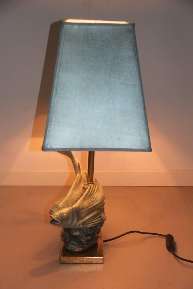 Italian Table Lamp 1960 Cacciapuoti Sculpture of Fish Brass  For Sale