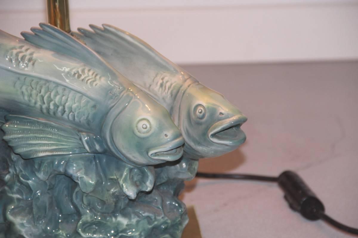 Table Lamp 1960 Cacciapuoti Sculpture of Fish Brass  In Excellent Condition For Sale In Palermo, Sicily