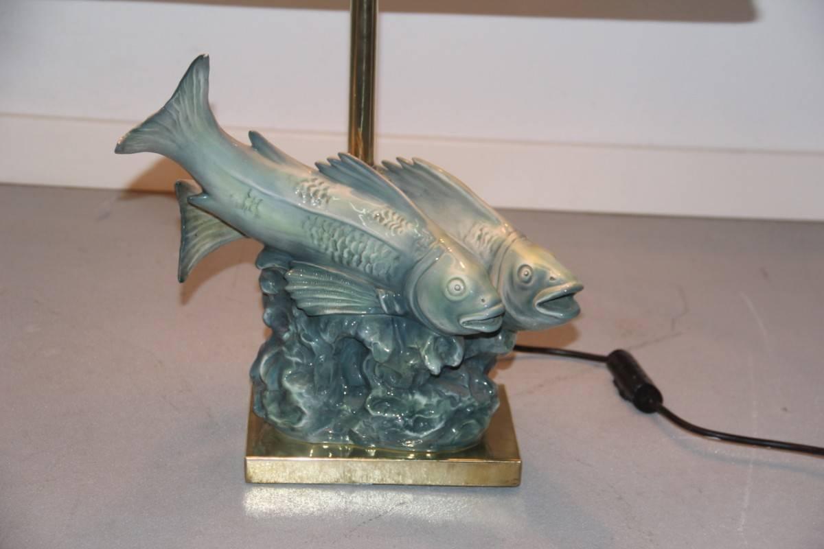 Mid-20th Century Table Lamp 1960 Cacciapuoti Sculpture of Fish Brass  For Sale