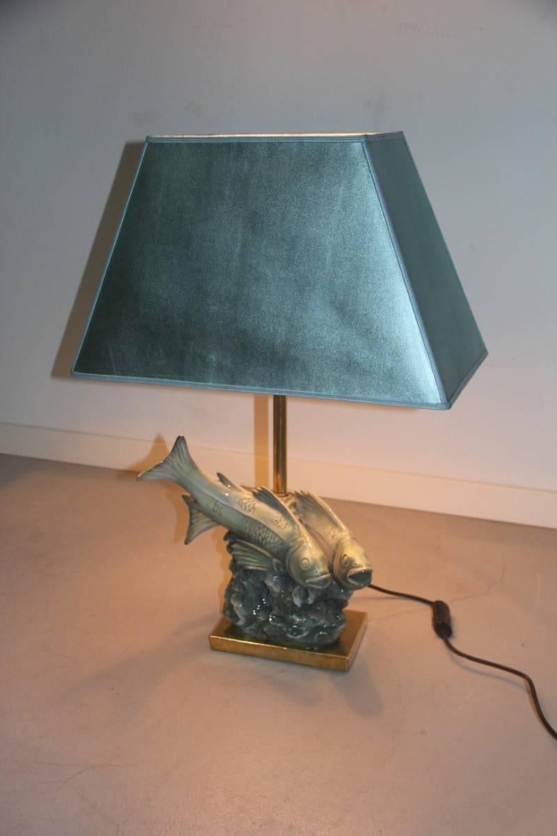 Table Lamp 1960 Cacciapuoti Sculpture of Fish Brass  For Sale 1