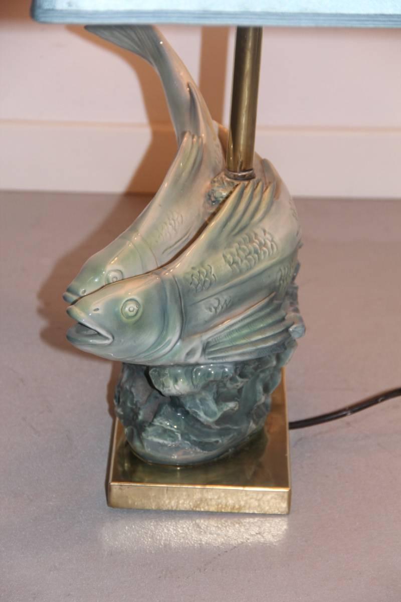 Table Lamp 1960 Cacciapuoti Sculpture of Fish Brass  For Sale 2