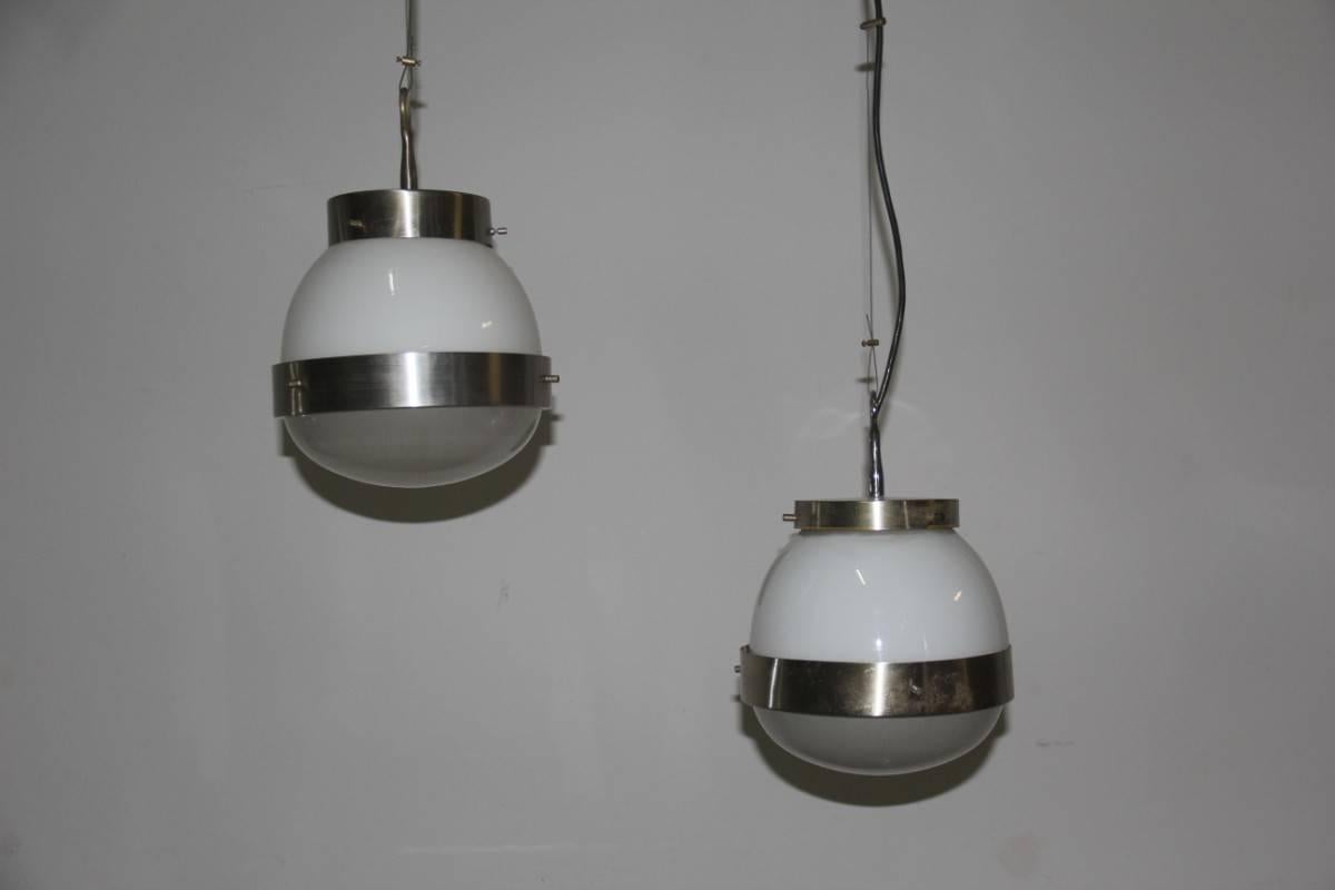 Pair of Delta ceiling lamp Artemide Sergio Mazza design 1960s 
Full height of wire cm.80.