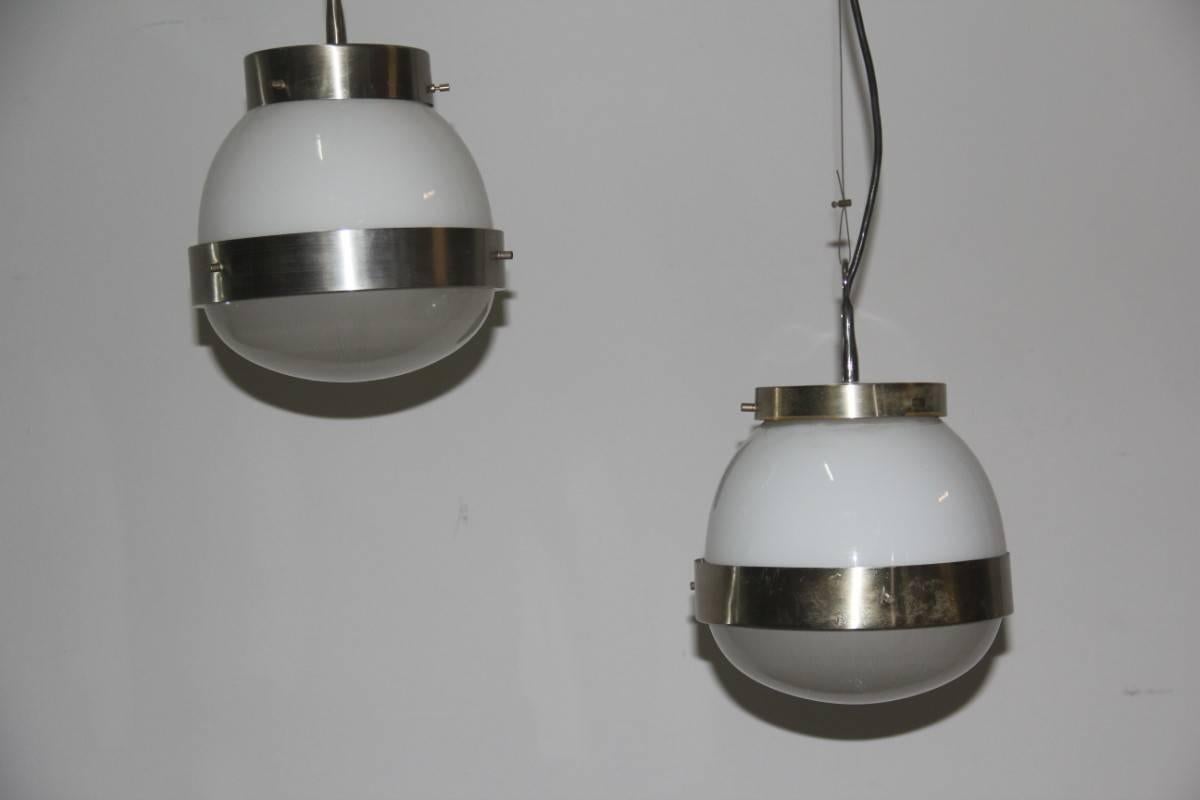 Mid-20th Century Pair of Delta Ceiling Lamp Round Artemide Sergio Mazza Italian Design, 1960s For Sale