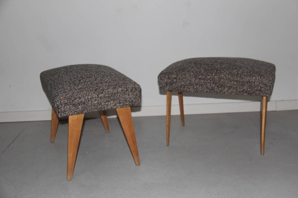 Pair of 1950s stools with geometric cut Italian design.