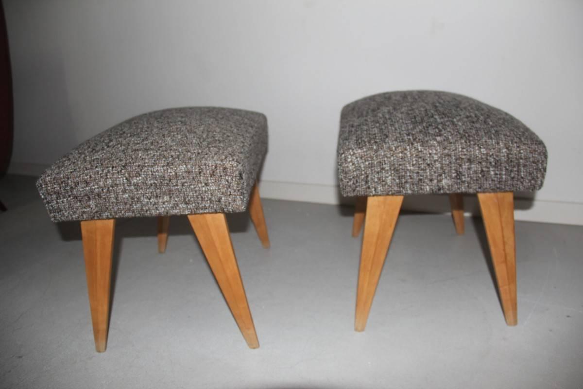 Pair of 1950s Stools with Geometric Cut Italian Design In Excellent Condition In Palermo, Sicily