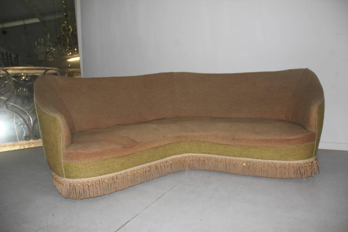 Mid-20th Century Wonderful 1950 Italian Curved Sofa Boomerang