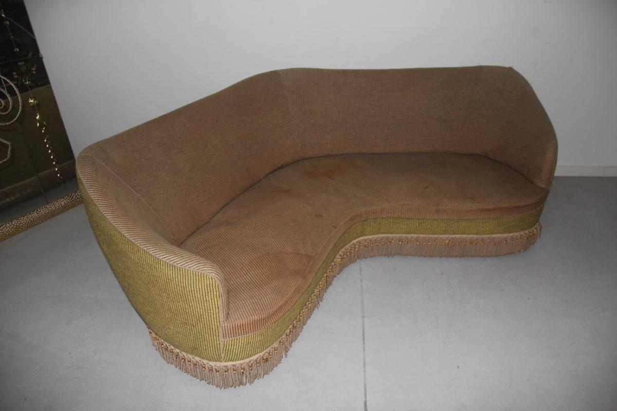 Fabric Wonderful 1950 Italian Curved Sofa Boomerang