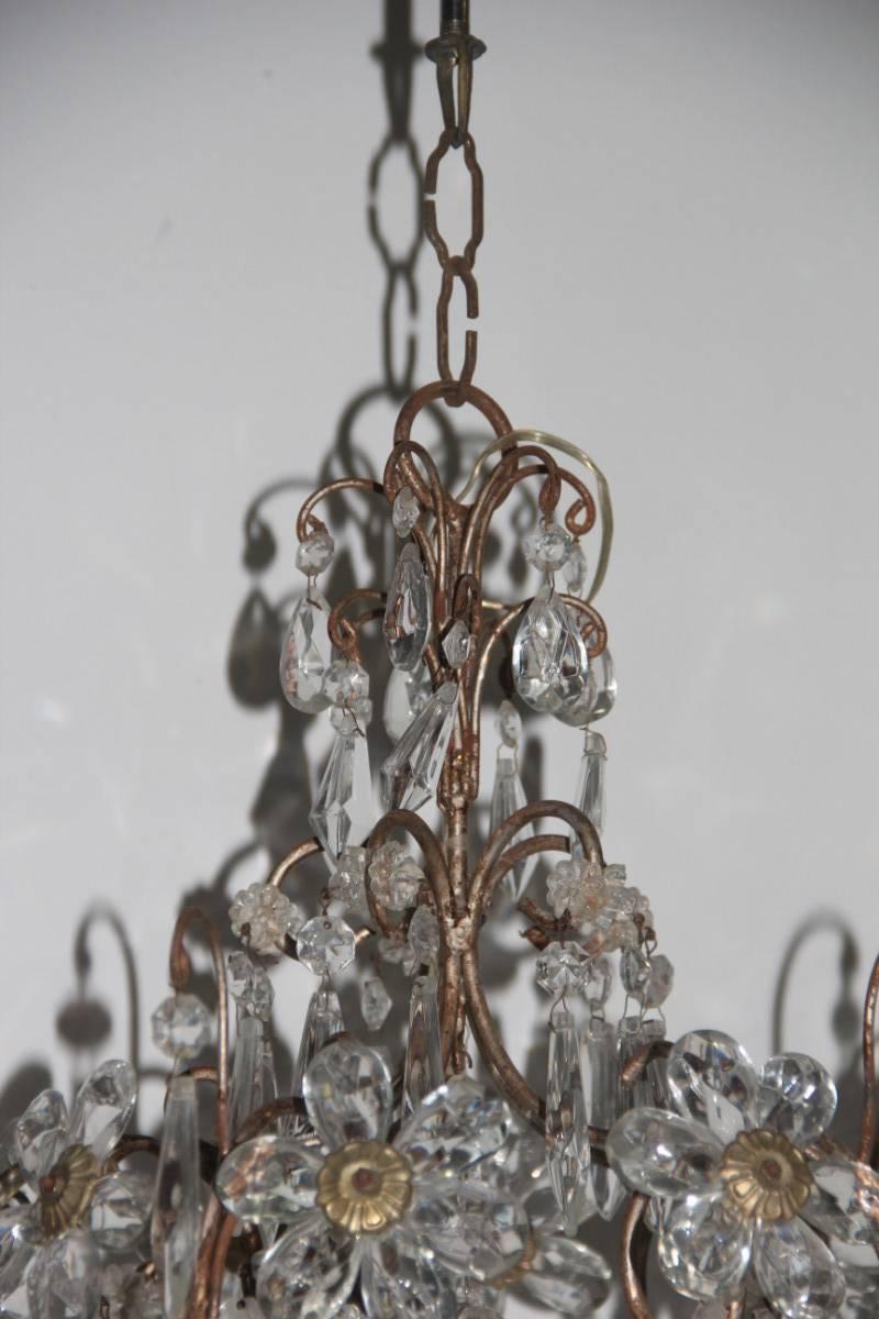 Italian Mid-Century Modern Chandeliers French Crystal Metal Forged 1950s Maison Jansen For Sale
