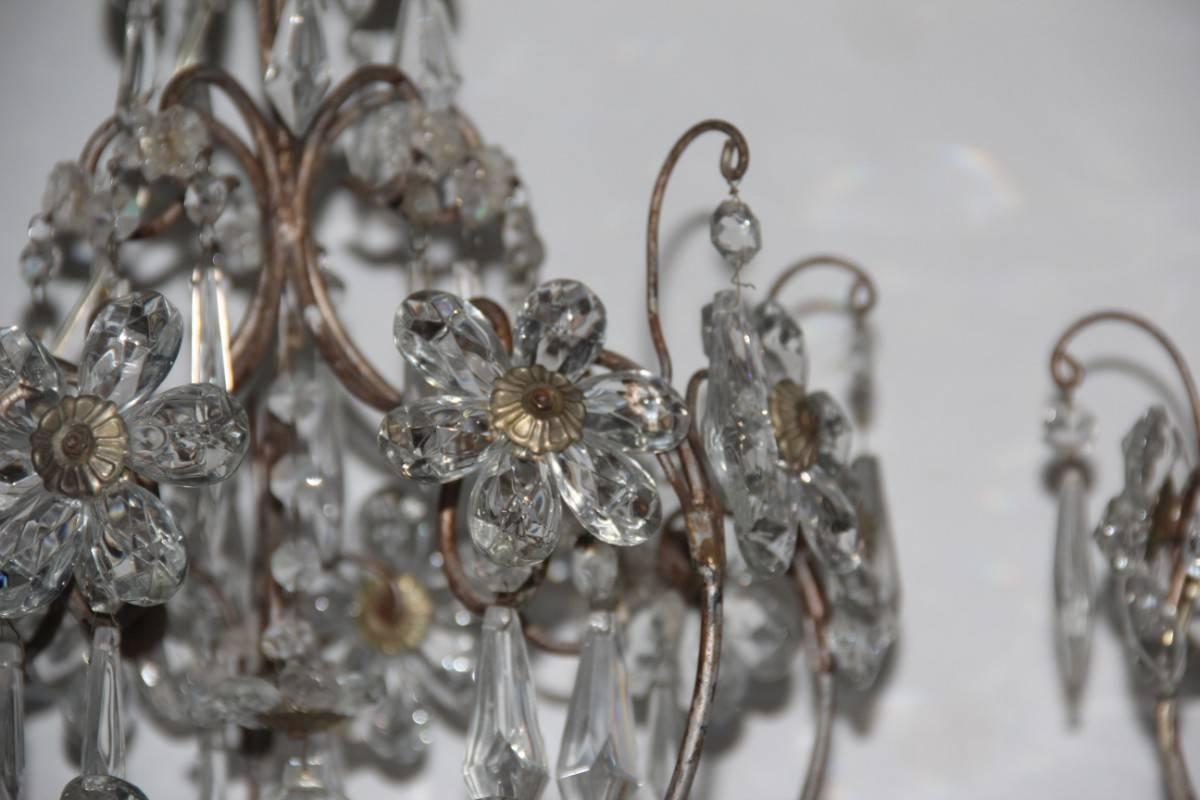 Mid-Century Modern Chandeliers French Crystal Metal Forged 1950s Maison Jansen In Excellent Condition For Sale In Palermo, Sicily