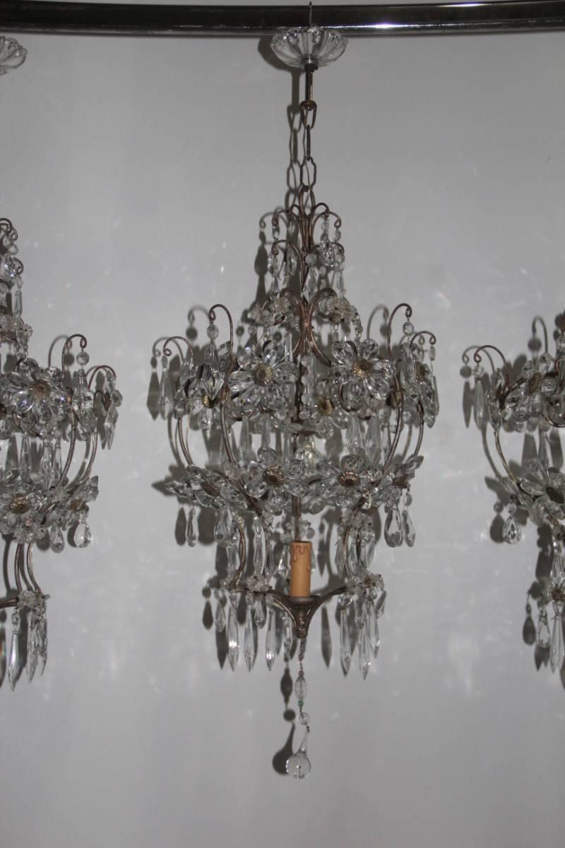 Mid-20th Century Mid-Century Modern Chandeliers French Crystal Metal Forged 1950s Maison Jansen For Sale