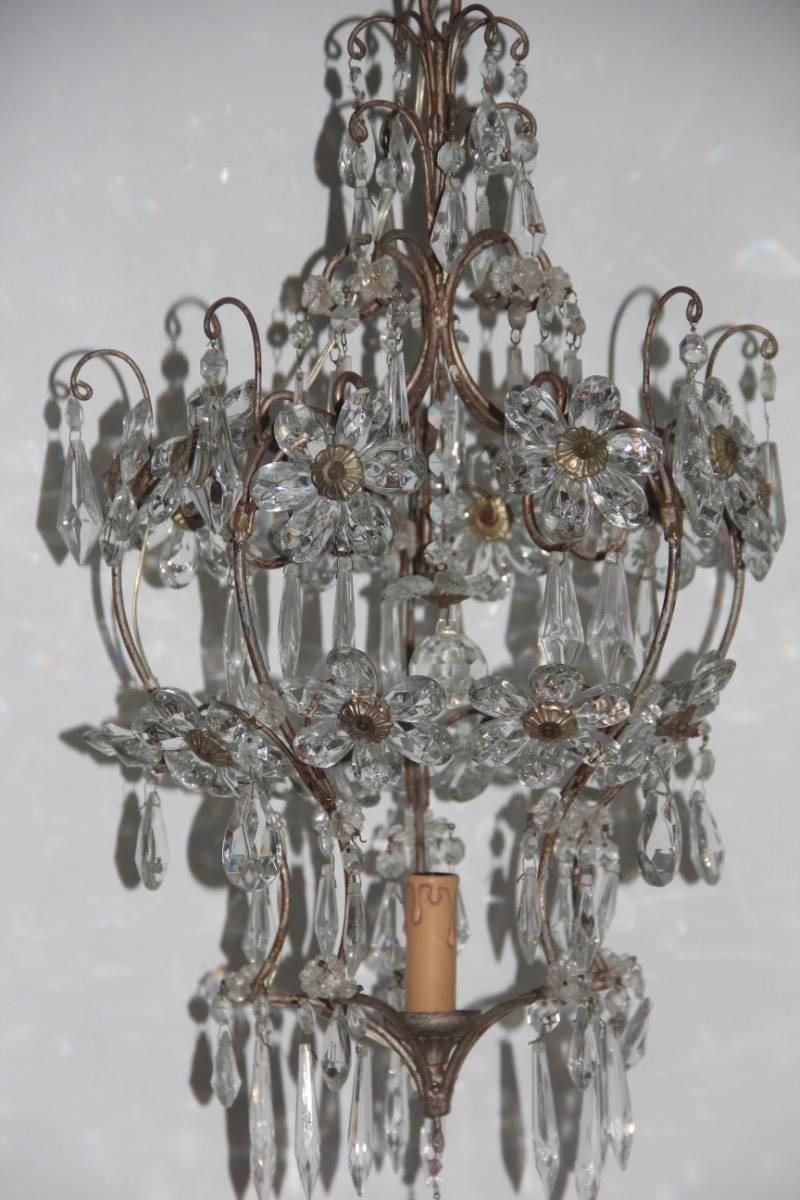 Métal Lustres français modernes du milieu du siècle en métal cristal forgé Maison Jansen des années 1950 en vente