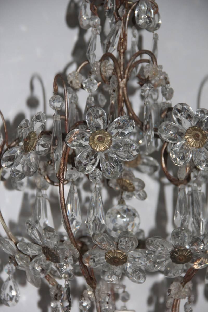 Lampadari moderni di metà secolo in cristallo francese in metallo forgiato anni '50 Maison Jansen in vendita 1