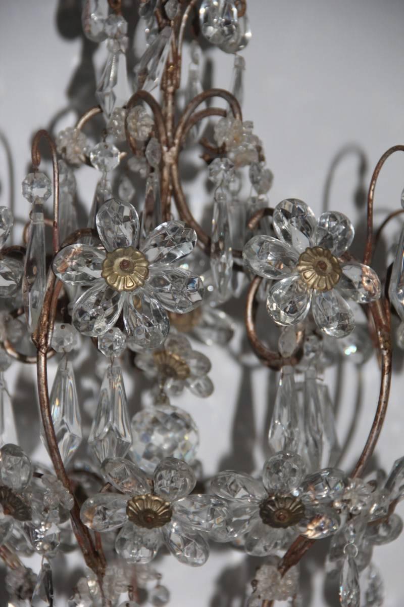 Mid-Century Modern Chandeliers French Crystal Metal Forged 1950s Maison Jansen For Sale 3