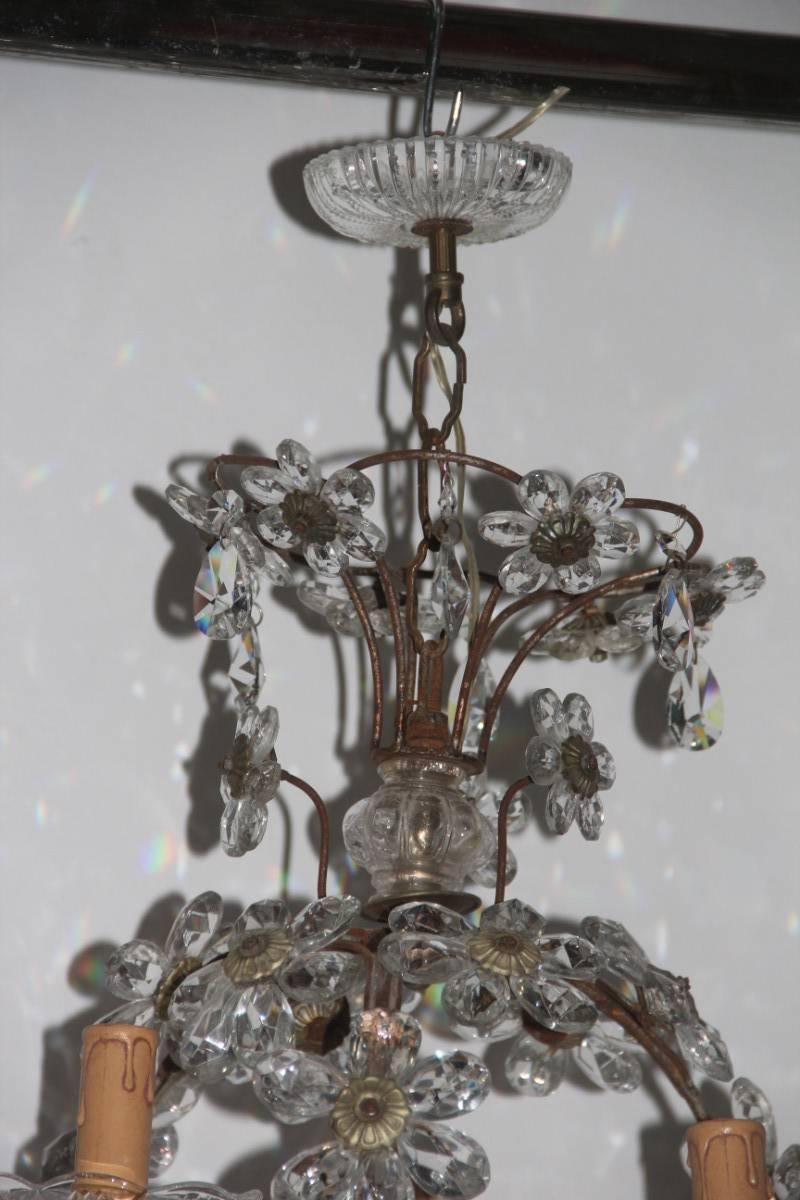 Italiano Lampadari a lanterna rotondi stile francese anni '50 metà secolo in cristallo Maison Jansen in vendita